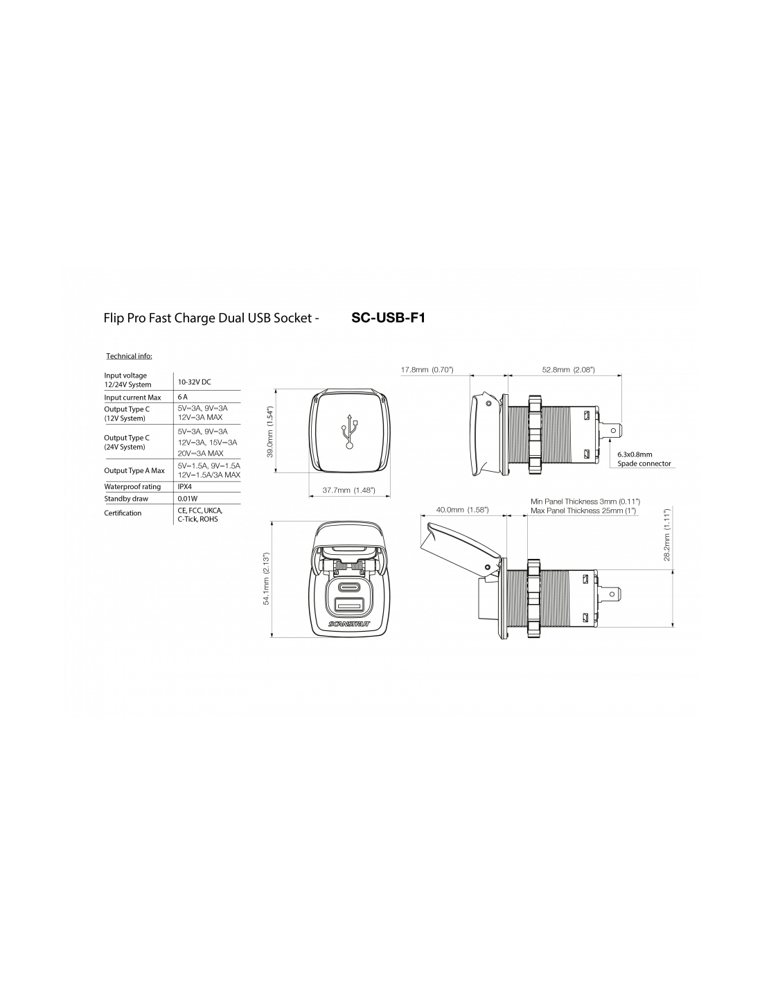 Prise étanche FlipPro USB / USB-C 