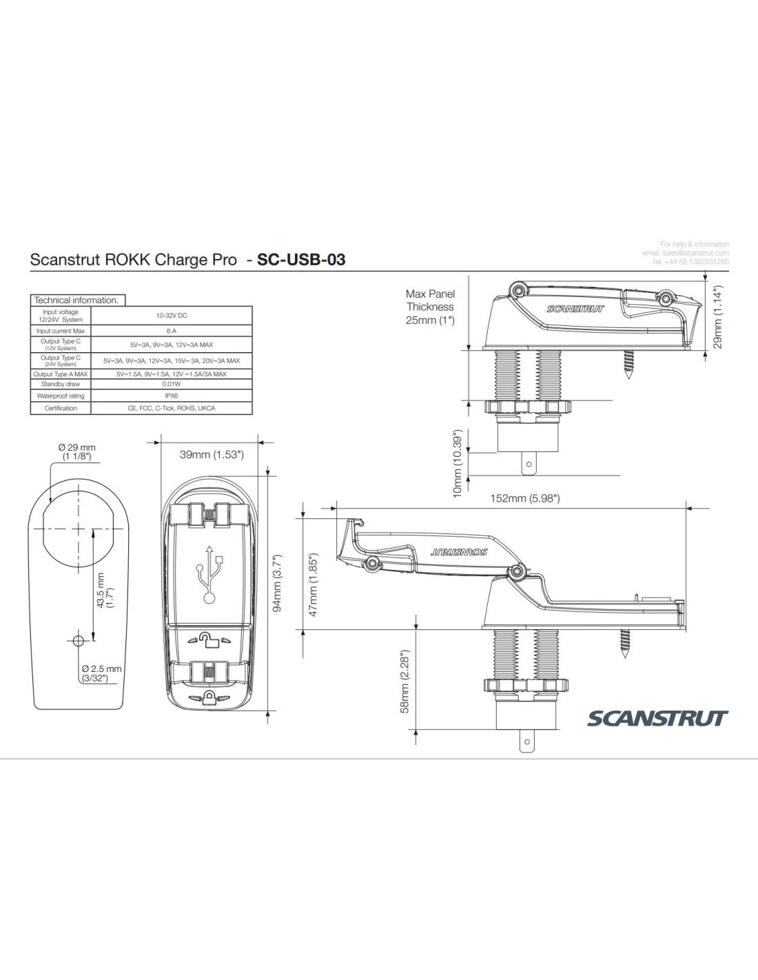 Prise double étanche USB-A/USB-C Scanstrut V2